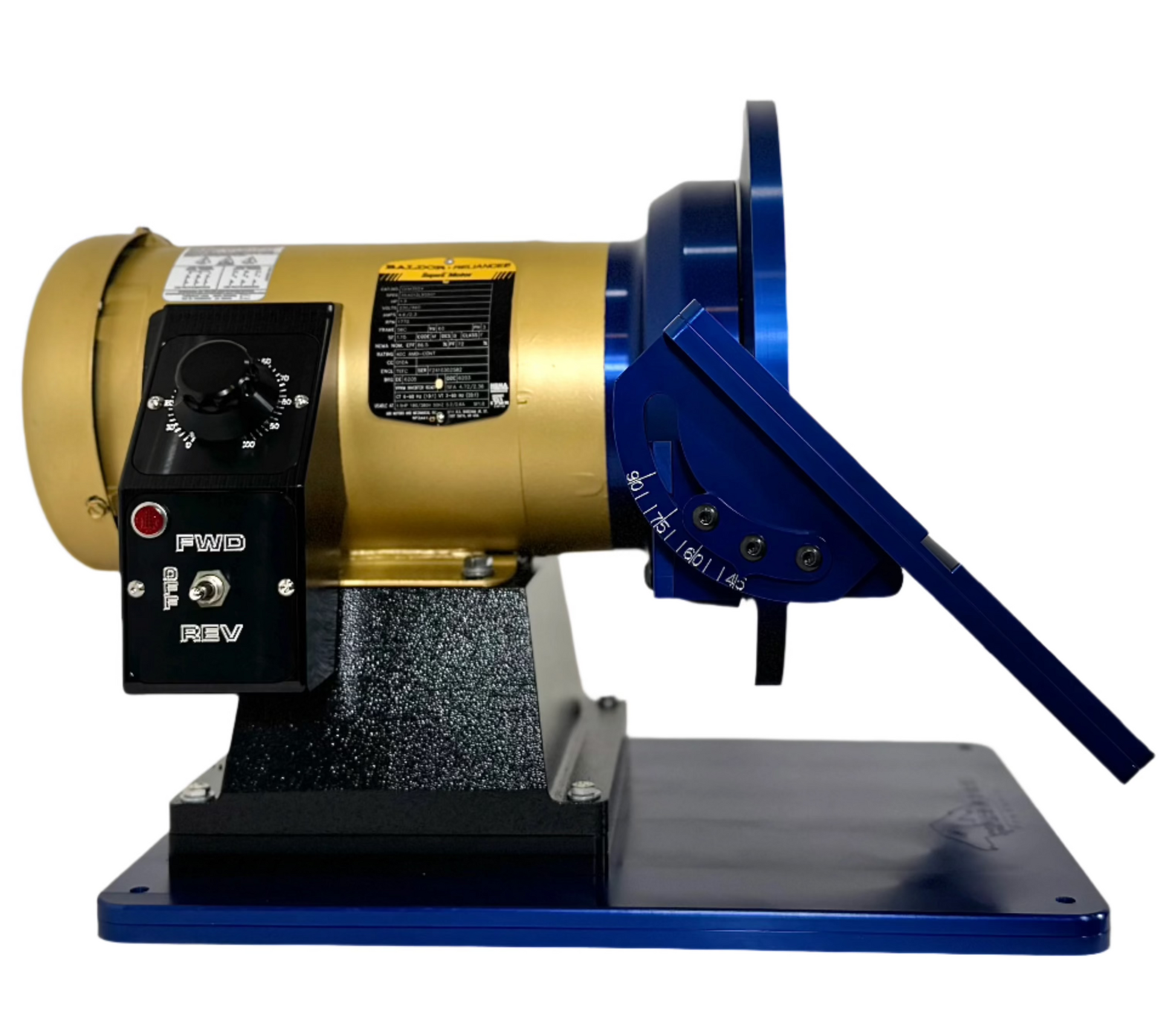 Side angle of disc grinder highlighting direct-drive motor and compact footprint